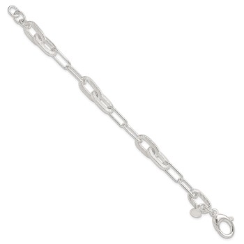 Sterling Silver Polished and Textured Paperclip Link Bracelet — alternate view