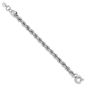 Sterling Silver Rhodium-plated Hollow Rope 7in w/.5in Ext. Bracelet — alternate view
