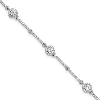 Sterling Silver Rhodium-plated CZ Link 7in w/1in ext. Bracelet