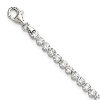 Sterling Silver Rhodium-plated 3 mm Round CZ 7.5in Tennis Bracelet