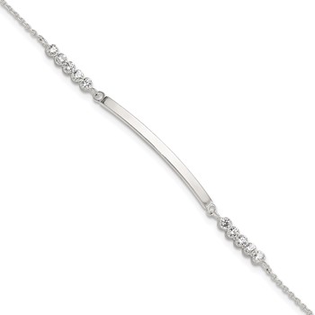 Sterling Silver Rhodium-plated CZ 7in w/1in ext. ID Bracelet