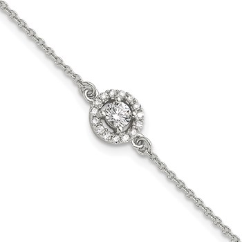 Sterling Silver Rhodium-plated Halo CZ 7.25in Bracelet