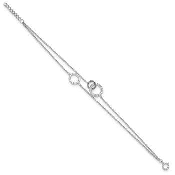 Sterling Silver RH-plated CZ Double Strand Circles w/1.25in Ext Bracelet — alternate view