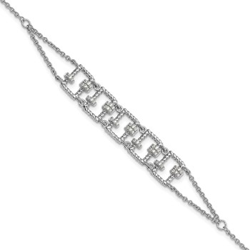 Pure Fire Sterling Silver Rhod-plated Fancy 7in w/1in ext CZ Bracelet