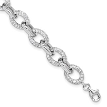 Sterling Silver Rhodium-plated Micro Pave CZ Rolo Link 7.5in Bracelet