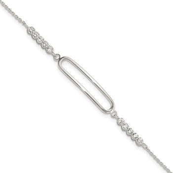 Sterling Silver Rhodium-plated CZ 7in with .75in ext. Bracelet