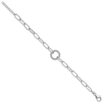 Sterling Silver Rhodium-plated Paperclip CZ Circle with 1in ext. Bracelet — alternate view