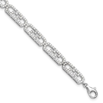 Sterling Silver Rhodium-plated CZ Fancy w/1in ext. Bracelet
