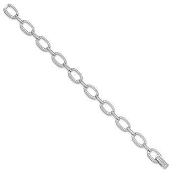 Sterling Silver Rhodium-plated CZ Oval Link Bracelet — alternate view