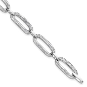 Sterling Silver Rhodium-plated Micro Pave CZ Open Link 8in Bracelet
