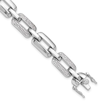 Sterling Silver Rhodium-plated with CZ Open Link 7.25in Bracelet