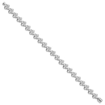 Sterling Silver Rhodium-plated Polished CZ Cluster Magnetic Clasp Bracelet — alternate view