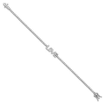 Sterling Silver Rhodium-plated CZ LOVE 7.25in Tennis Bracelet — alternate view