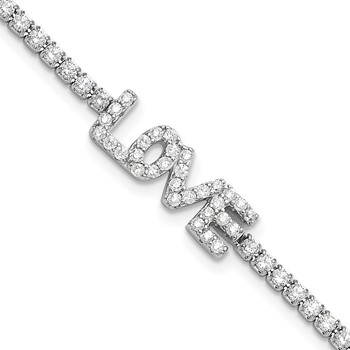 Sterling Silver Rhodium-plated CZ LOVE 7.25in Tennis Bracelet