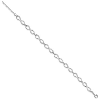 Sterling Silver Rhod-plated CZ Infinity Link w/1in ext. Bracelet — alternate view
