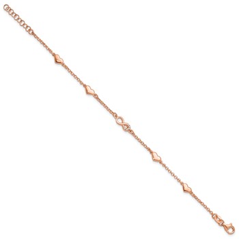 Sterling Silver Rose Gold-plated Heart CZ Infinity w/.5in ext. Bracelet — alternate view