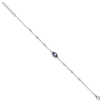 Sterling Silver RH-plated CZ Enamel Evil Eye 7in w/1in ext. Bracelet — alternate view