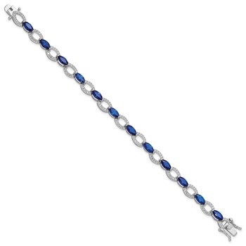 Sterling Silver Rhodium-plated White and Blue CZ Link Bracelet — alternate view