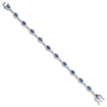 Sterling Silver Rhodium-plated White and Blue CZ Link Bracelet — alternate view