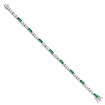 Sterling Silver Rhodium-plated Green and White CZ 7.25in Tennis Bracelet — alternate view