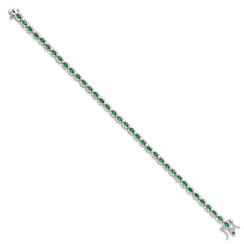 Sterling Silver Rhodium-plated with Green and White CZ 7.5in Bracelet — alternate view