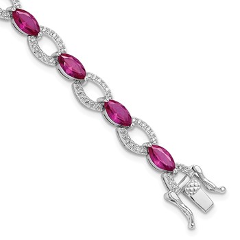 Sterling Silver Rhodium-plated White and Red CZ Link Bracelet