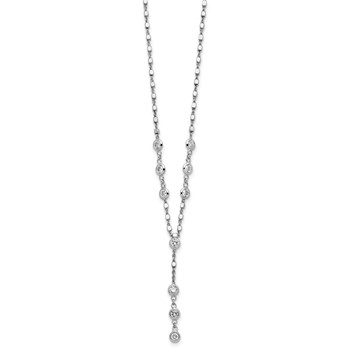 Sterling Silver Rhodium-plated CZ Drop Dangle 18in w/2in Ext. Necklace — alternate view