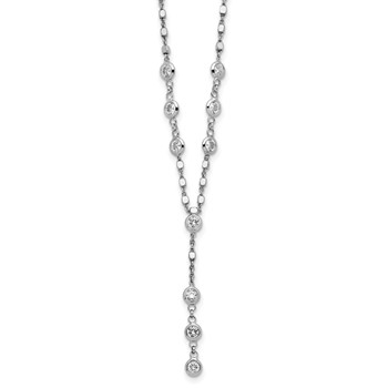 Sterling Silver Rhodium-plated CZ Drop Dangle 18in w/2in Ext. Necklace
