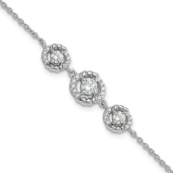 Pure Fire Sterling Silver Rhod-plated Fancy CZ 7in w/1in ext Bracelet