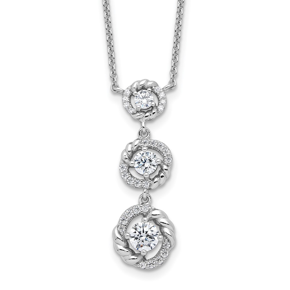 Pure Fire Sterling Silver Rhod-plated Fancy CZ 16in w/2in ext Necklace