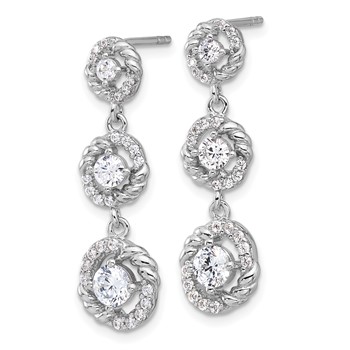 Pure Fire Sterling Silver Rhod-plated CZ Dangle Post Earrings — alternate view