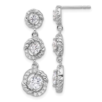 Pure Fire Sterling Silver Rhod-plated CZ Dangle Post Earrings