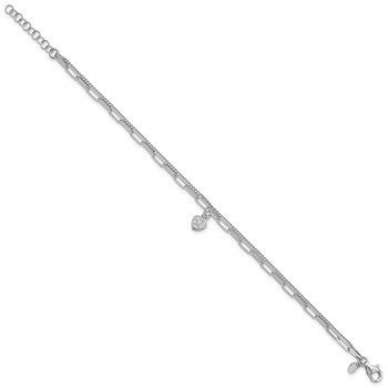 Sterling Silver Rhodium-plated CZ Heart 6.75in w/1in ext. Bracelet — alternate view