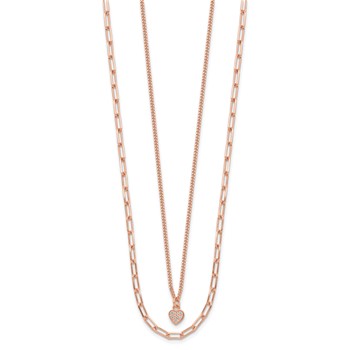 Sterling Silver Rose Gold-plated CZ Heart 17in w/2in ext. Necklace — alternate view