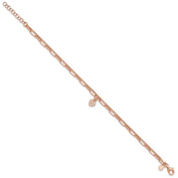 Sterling Silver Rose Gold-plated CZ Heart 6.75in w/1in ext. Bracelet — alternate view