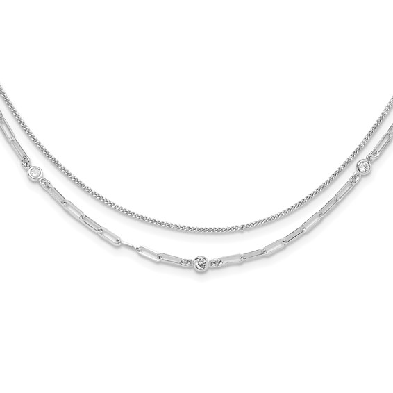 2 17in Silver Necklace Rhodium-plated CZ - ext. Sterling Strand w/2in Quality Gold