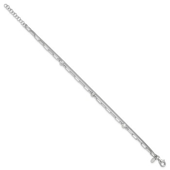 Sterling Silver Rhodium-plated CZ 2 Strand 6.75in w/1in ext. Bracelet — alternate view