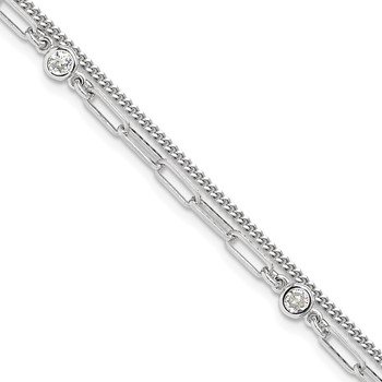 Sterling Silver Rhodium-plated CZ 2 Strand 6.75in w/1in ext. Bracelet