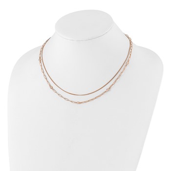 Sterling Silver Rose Gold-plated CZ 2 Strand 17in w/2in ext. Necklace — alternate view