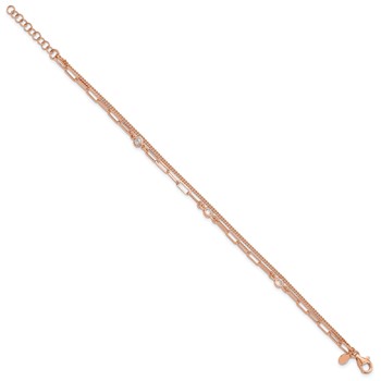 Sterling Silver Rose Gold-plated CZ 2 Strand 6.75in w/1in ext. Bracelet — alternate view