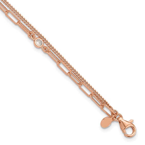 Sterling Silver Rose Gold-plated CZ Gold w/1in Strand - 2 6.75in ext. Bracelet Quality