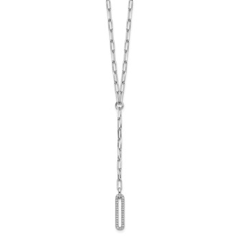 Sterling Silver Rhodium-plated Paperclip Link CZ 16in w/1.75in ext. Necklac — alternate view