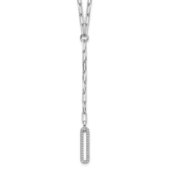 Sterling Silver Rhodium-plated Paperclip Link CZ 16in w/1.75in ext. Necklac