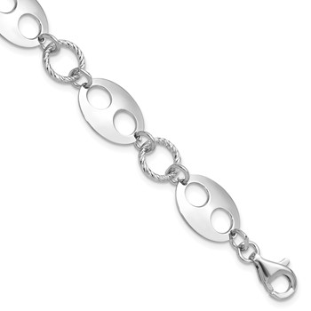 Sterling Silver Rhodium-plated D/C Link  w/1 in ext. Bracelet