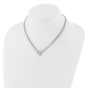Sterling Silver Rhod-plated Heart Clasp Fancy D/C Curb 16.5in Necklace — alternate view