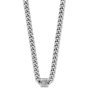Sterling Silver Rhodium-plated CZ Curb Link 17.5in with 2in Ext Necklace — alternate view
