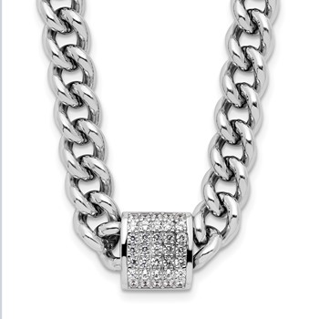 Sterling Silver Rhodium-plated CZ Curb Link 17.5in with 2in Ext Necklace