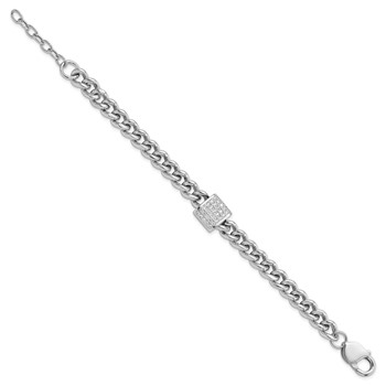 Sterling Silver Rhodium-plated CZ Curb Link 7in with 1in Ext. Bracelet — alternate view