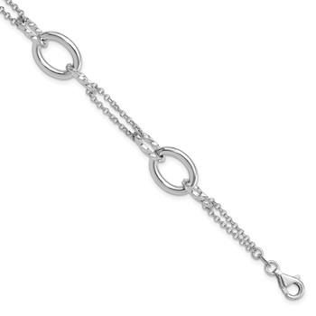 Sterling Silver Rhodium-plated 7in w/1in ext Interlocking Circles Bracelet