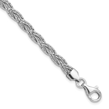 Sterling Silver Polished Rhodium-plated Diamond-cut Braided Bracelet